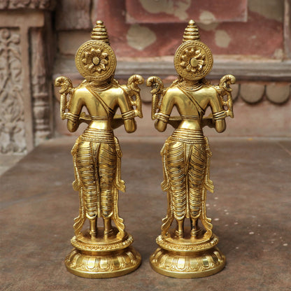 Brass Deeplakshmi Statues Holding in Deep 2 peace Set 11.5