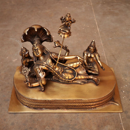 Brass Vishnu Lakshmi Statue On Sheshnaag 9"