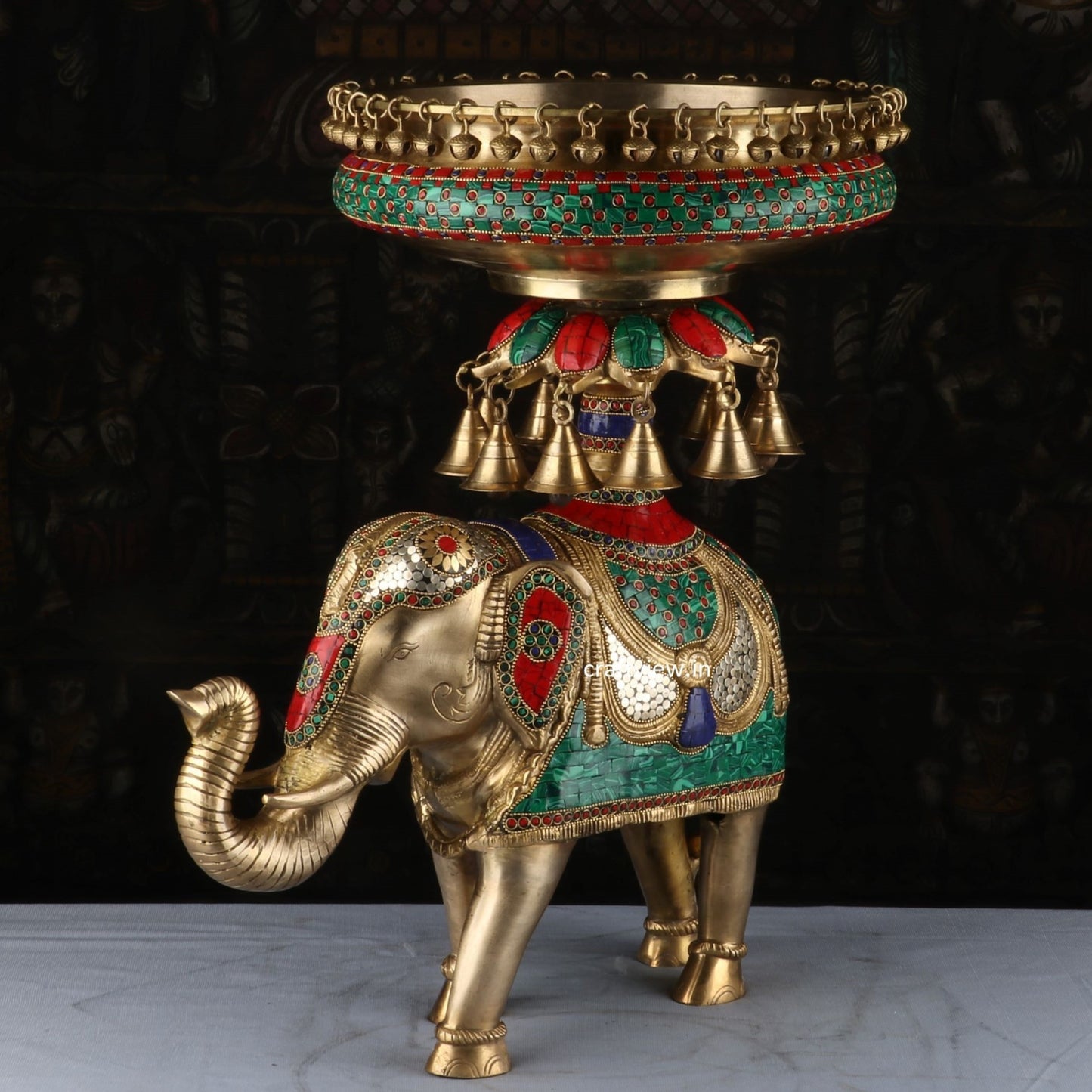 Brass Decorative Elephant Urli With Multicolor Stone Work