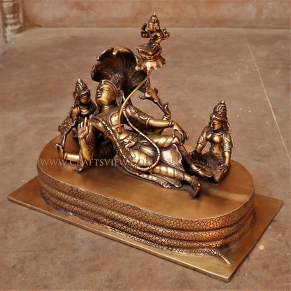 Brass Vishnu Lakshmi Statue On Sheshnaag 9"