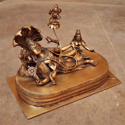 Brass Vishnu Lakshmi Statue On Sheshnaag 9"