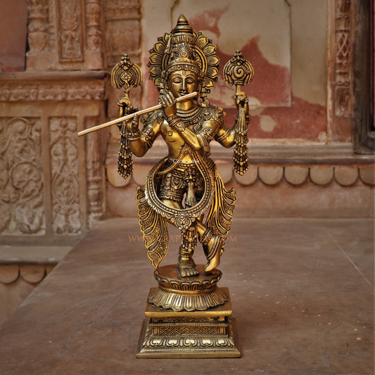 Brass Chola Krishna Idol With Flute