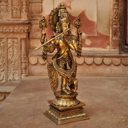 Brass Chola Krishna Idol With Flute