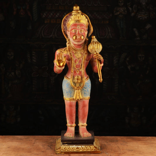 Standing Lord Hanuman Brass Statue in Blessing Colorful Finished