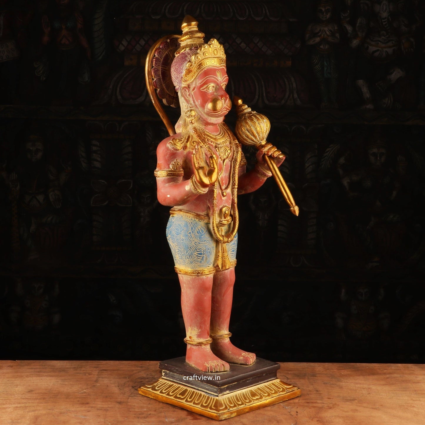 Standing Lord Hanuman Brass Statue in Blessing Colorful Finished