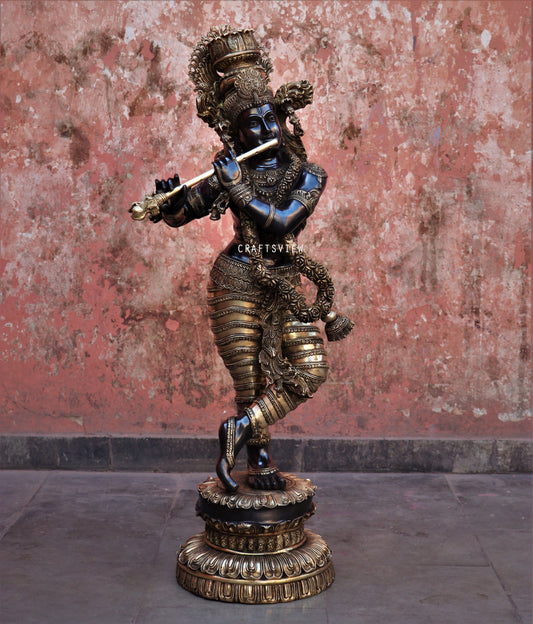 Exquisite Lord Krishna Brass Large Sculpture 45"