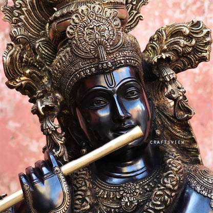 Exquisite Lord Krishna Brass Large Sculpture 45"