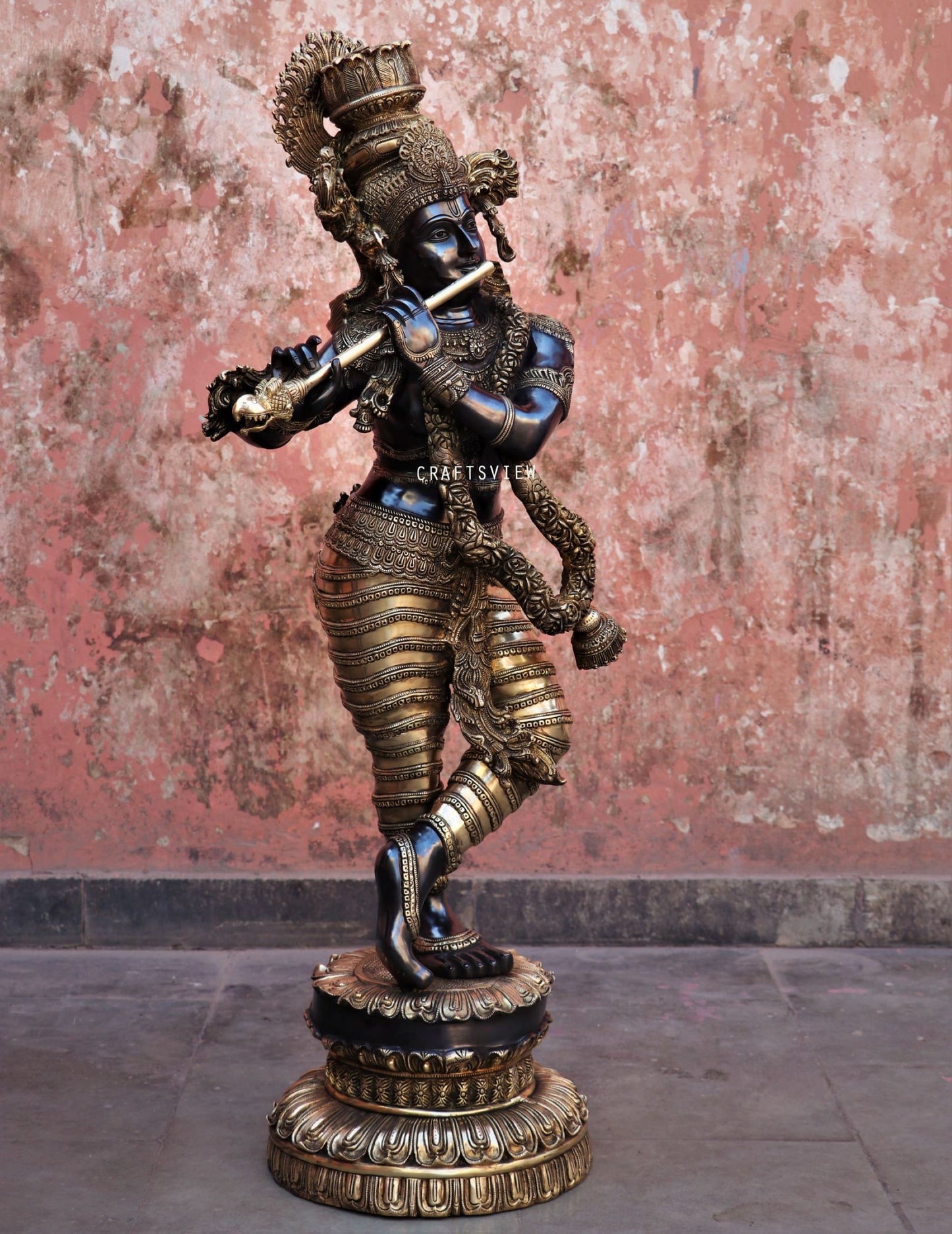 Exquisite Lord Krishna Brass Large Sculpture 45"