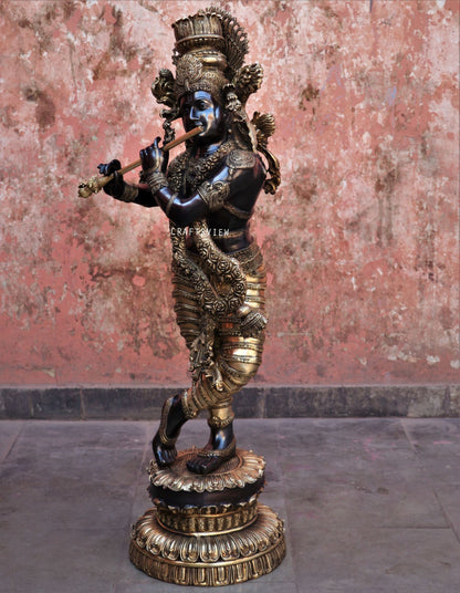 Exquisite Lord Krishna Brass Large Sculpture 45"