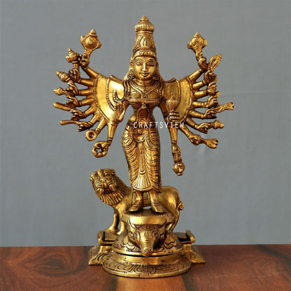 Brass Durga (mahishasur mardini) Statue 9"