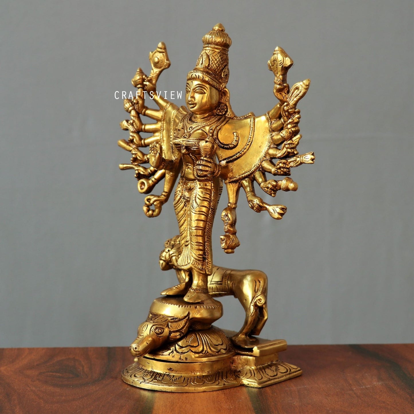 Brass Durga (mahishasur mardini) Statue 9"