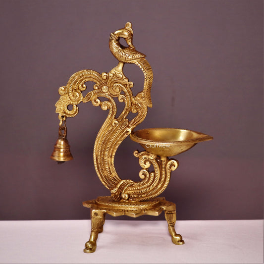 Brass Peacock Oil Lamp Decor