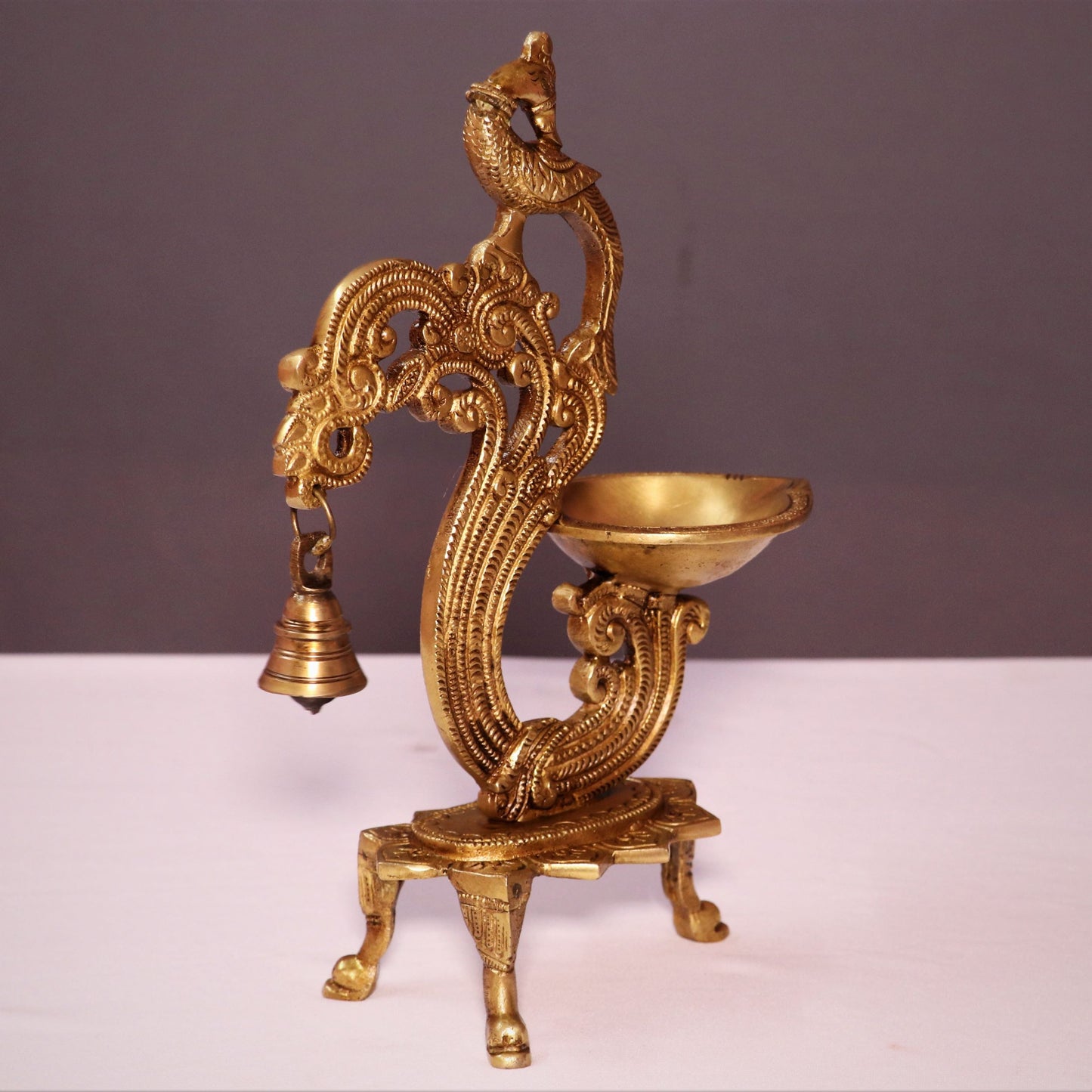 Brass Peacock Oil Lamp Decor