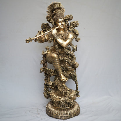 Exquisite Lord Krishna Brass Handmade Superfine Sculpture 43"