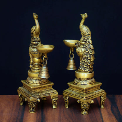 Brass Peacock Satnd Oil Lamp