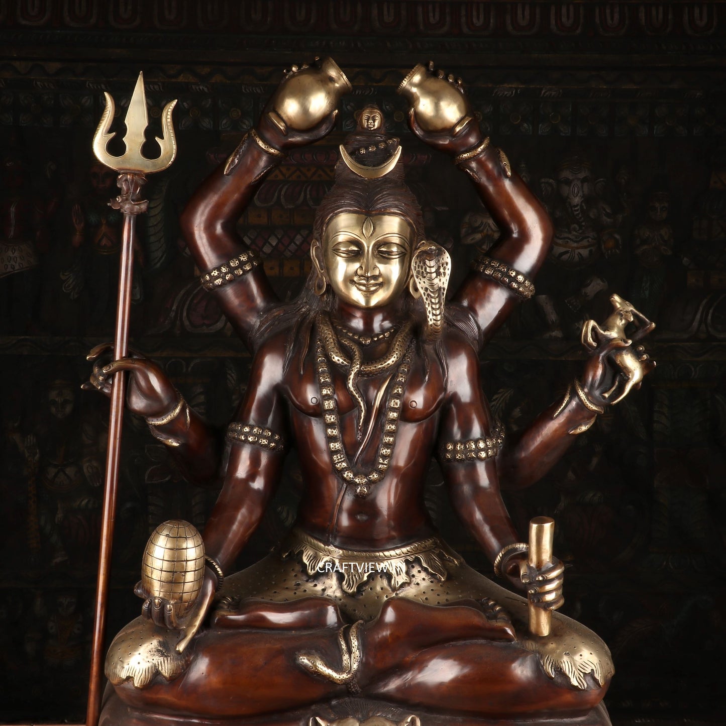 Brass Lord Shiva Sculpture 6 Hand Super Fine Handwork 30"