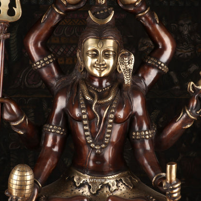 Brass Lord Shiva Sculpture 6 Hand Super Fine Handwork 30"