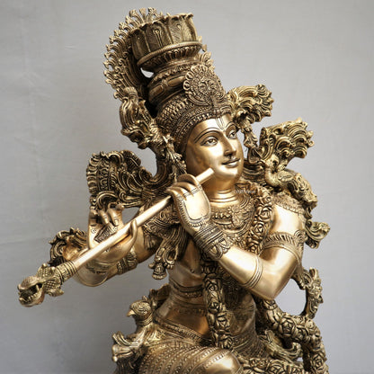 Exquisite Lord Krishna Brass Handmade Superfine Sculpture 43"