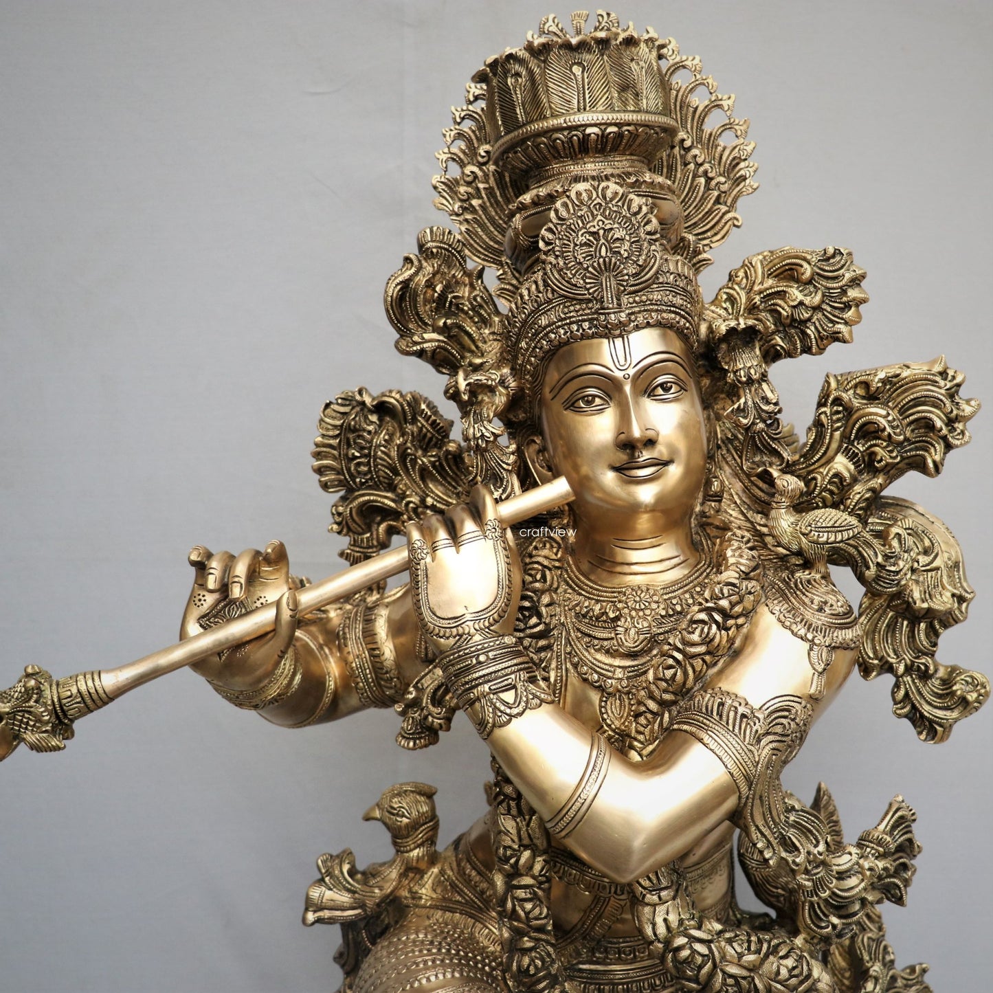 Exquisite Lord Krishna Brass Handmade Superfine Sculpture 43"