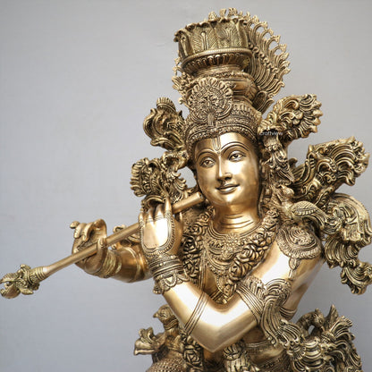 Exquisite Lord Krishna Brass Handmade Superfine Sculpture 43"