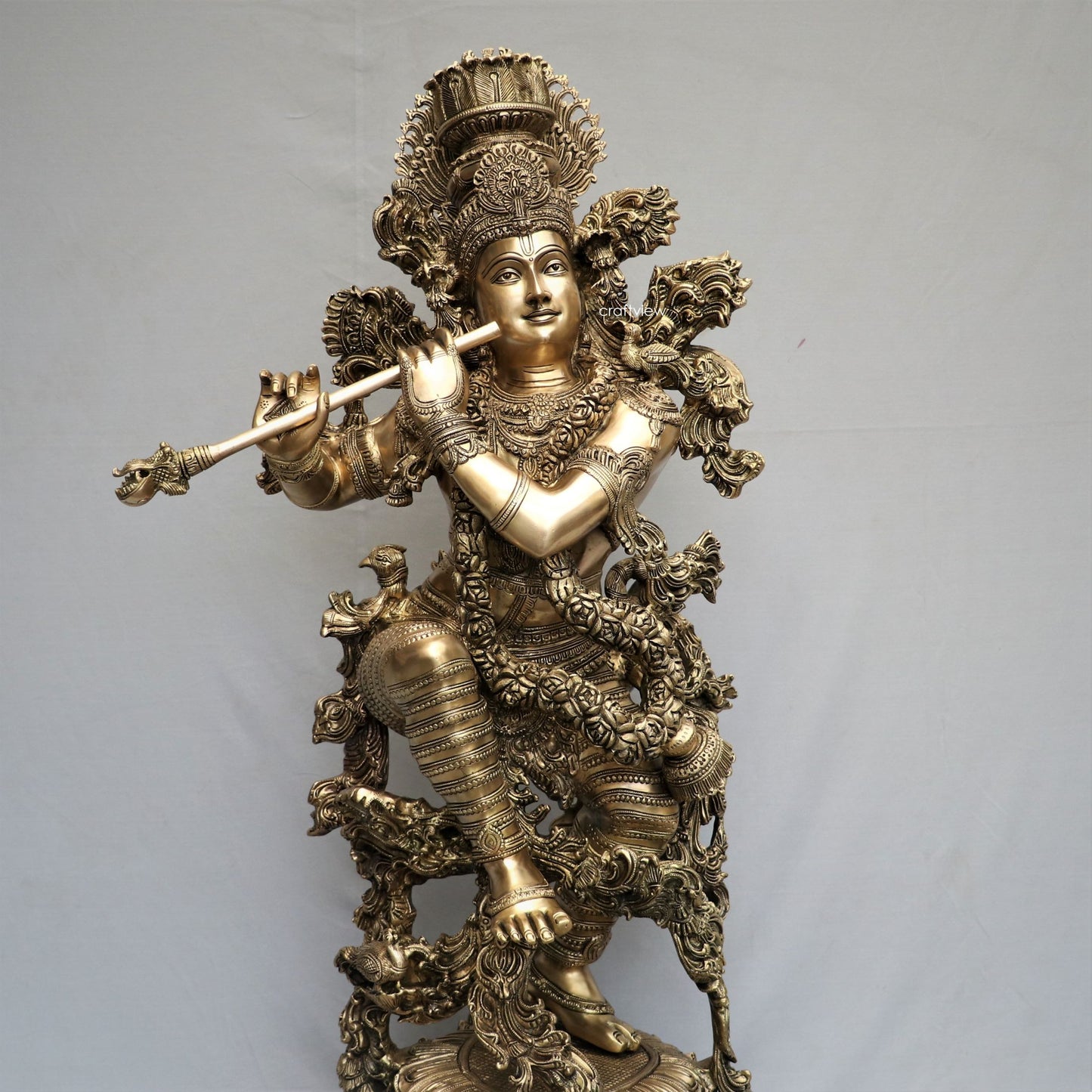 Exquisite Lord Krishna Brass Handmade Superfine Sculpture 43"