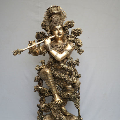 Exquisite Lord Krishna Brass Handmade Superfine Sculpture 43"