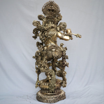 Exquisite Lord Krishna Brass Handmade Superfine Sculpture 43"