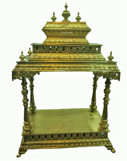 35" Unique Bronze Temple with Beautifully Handcrafted Pillars