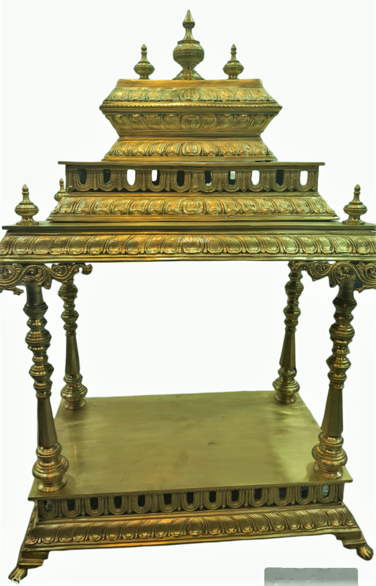 35" Unique Bronze Temple with Beautifully Handcrafted Pillars