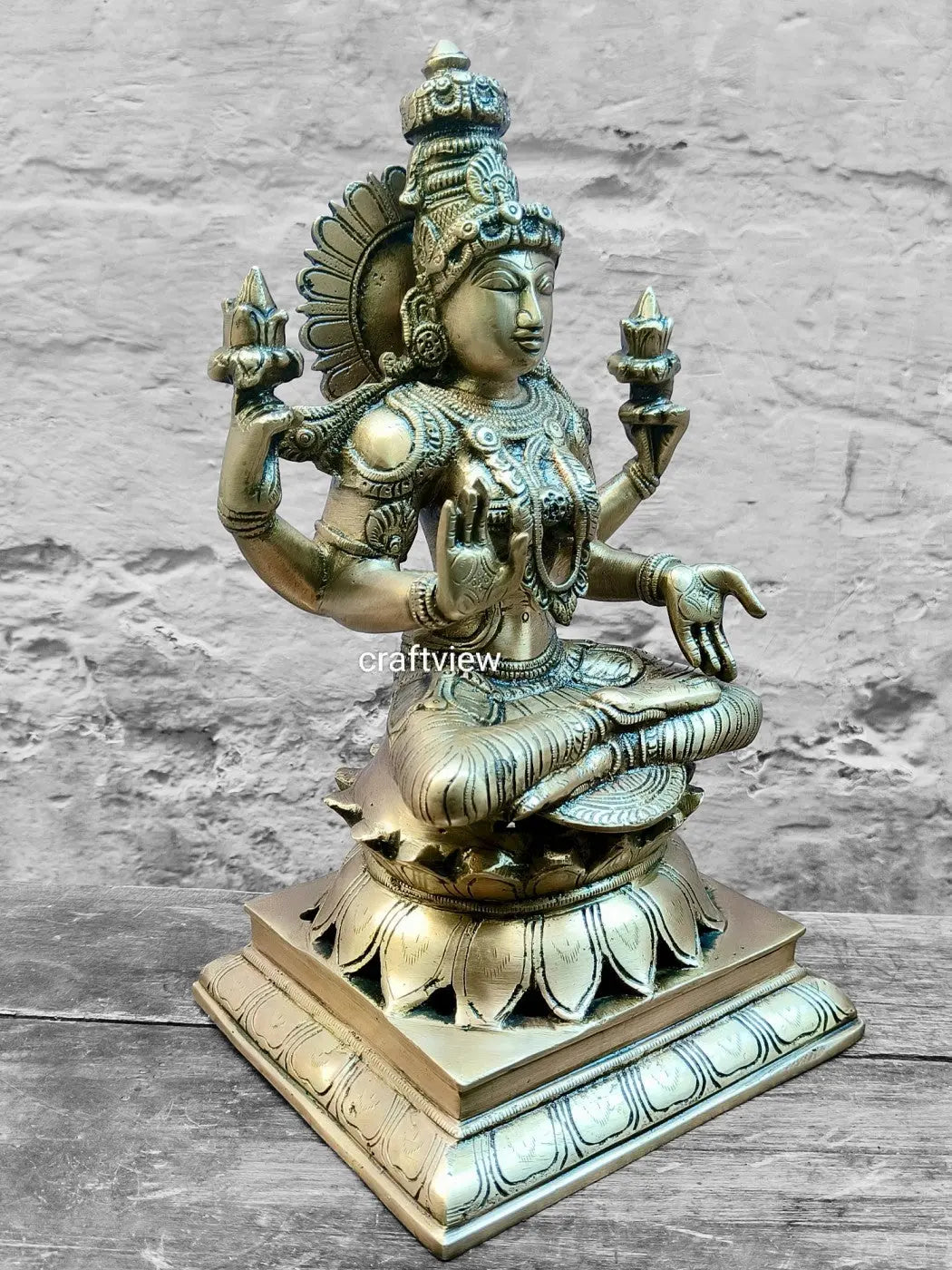 Brass Exquisite Ganesha Lakshmi Idols 2 Pieces Set 12" Craftsview