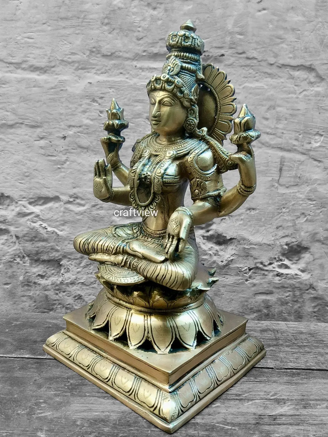 Brass Exquisite Ganesha Lakshmi Idols 2 Pieces Set 12" Craftsview