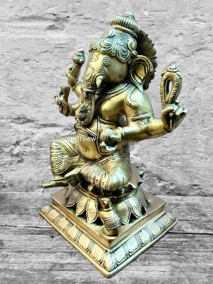 Brass Exquisite Ganesha Lakshmi Idols 2 Pieces Set 12" Craftsview