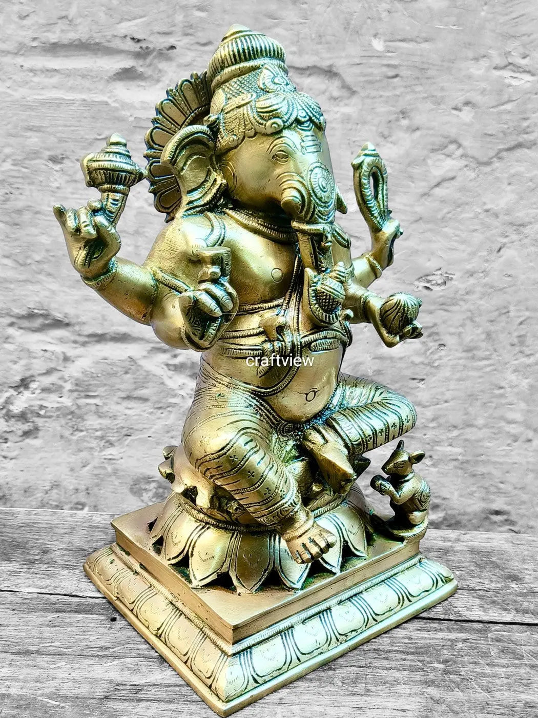 Brass Exquisite Ganesha Lakshmi Idols 2 Pieces Set 12" Craftsview