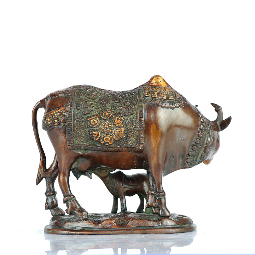 Brass Animal Cow and Calf Statue 7"