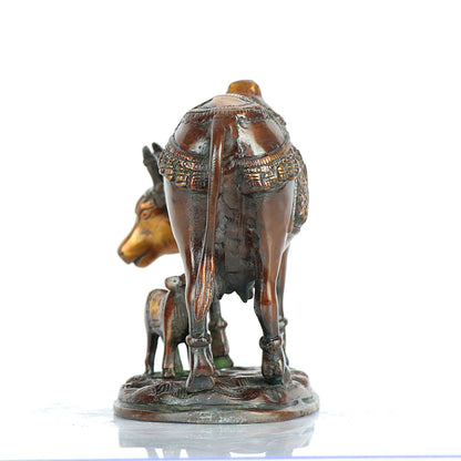 Brass Animal Cow and Calf Statue 7"