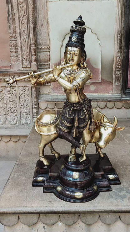 Craftview Lord Krishna With Cow standing on base 26.5"