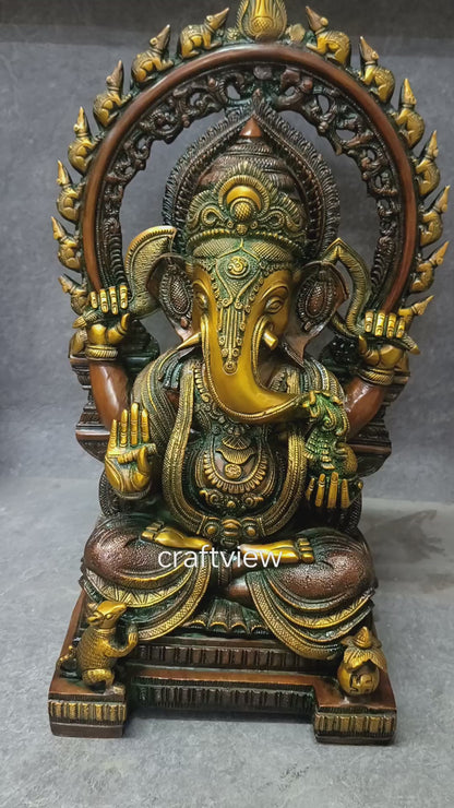 21" Brass Lord Ganesh Statue With Prabhavali