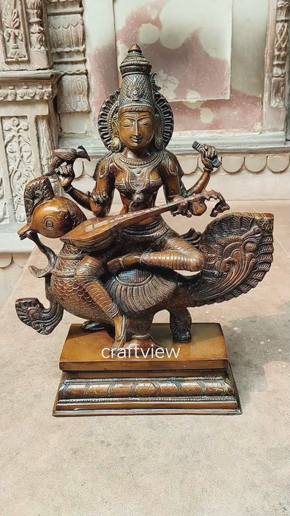 Saraswathi Sculpture Sitting On Peacock