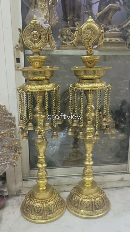 Exquisite Shankha Chakra Brass Oil Lamps 30"