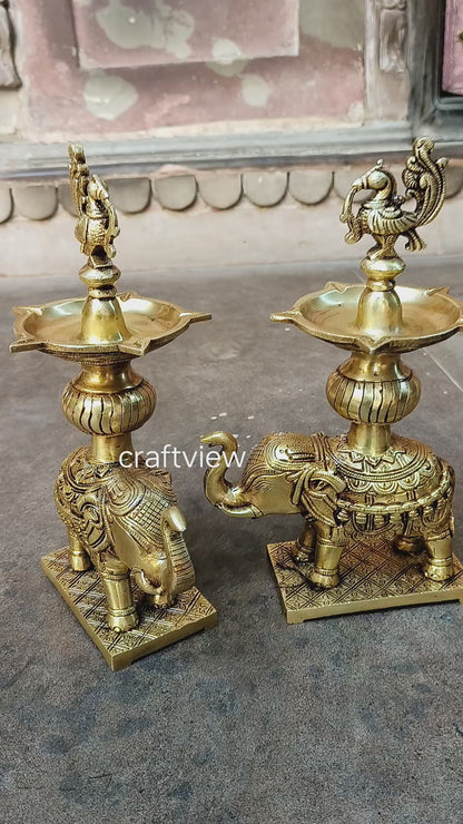 11"Brass Decorative Elephant with Oil Lamp