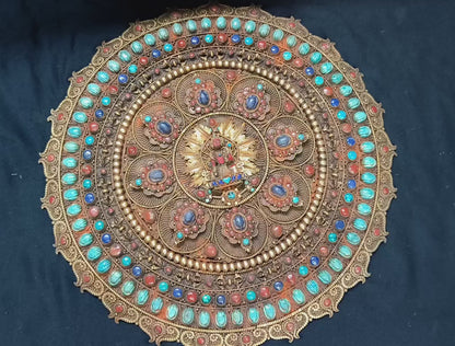 15"Tibetan Yogini Mandala Art Copper Mandala Original Gemstone Inlays