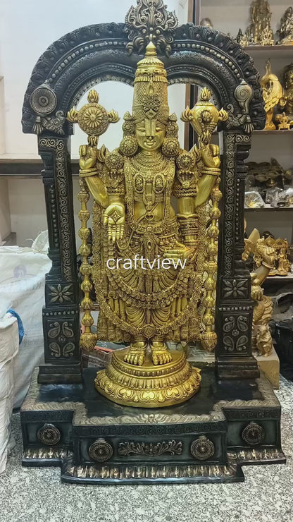 Brass superfine Large Venkateshwara Tirupati Balaji Statue with Prabhavali 62"