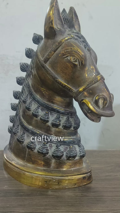 14" Brass Horse Head Figurines | Animal Sculptures