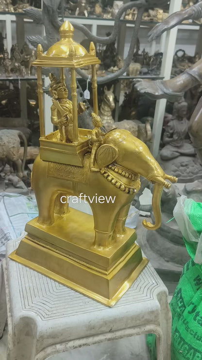 20" Brass Lord Indra on His Elephant Airavata Handmade Superfine Sculpture