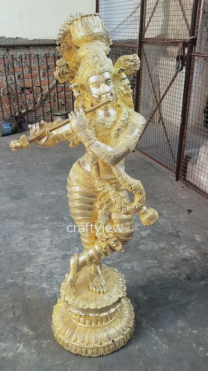 Exquisite Lord Krishna Brass Large Sculpture 45"