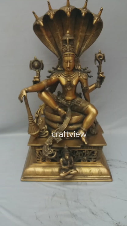 Brass Vishnu Sculpture with Shesh Naag 28"