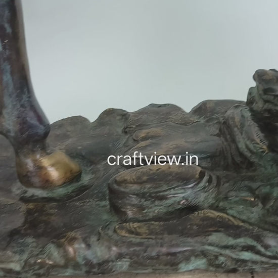 Decorative Bronze Sculpture a Mythical Unicorn-Like Horse and a Fairy/angel Figure.