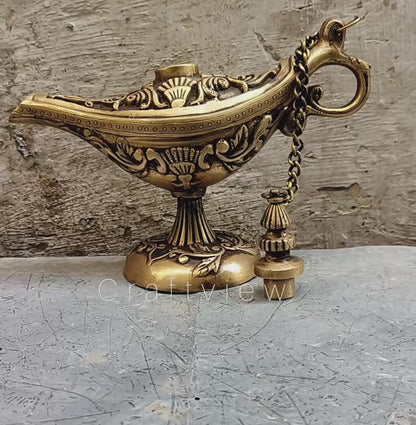 7" Aladdin Magic Lamp, Tumbled Gold