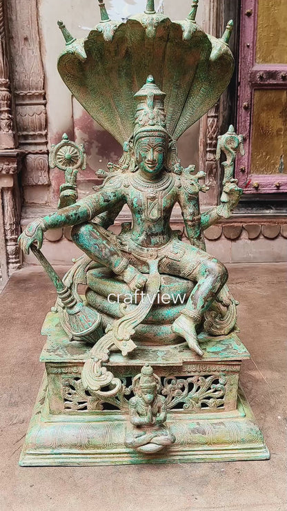 Brass Vintage Lord Vishnu Sculpture with Shesh Naag 28"