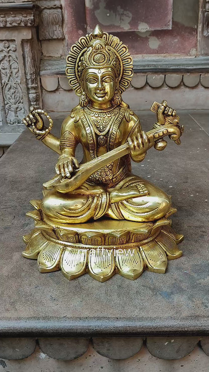 15" Brass Saraswathi Statue Fine Carving